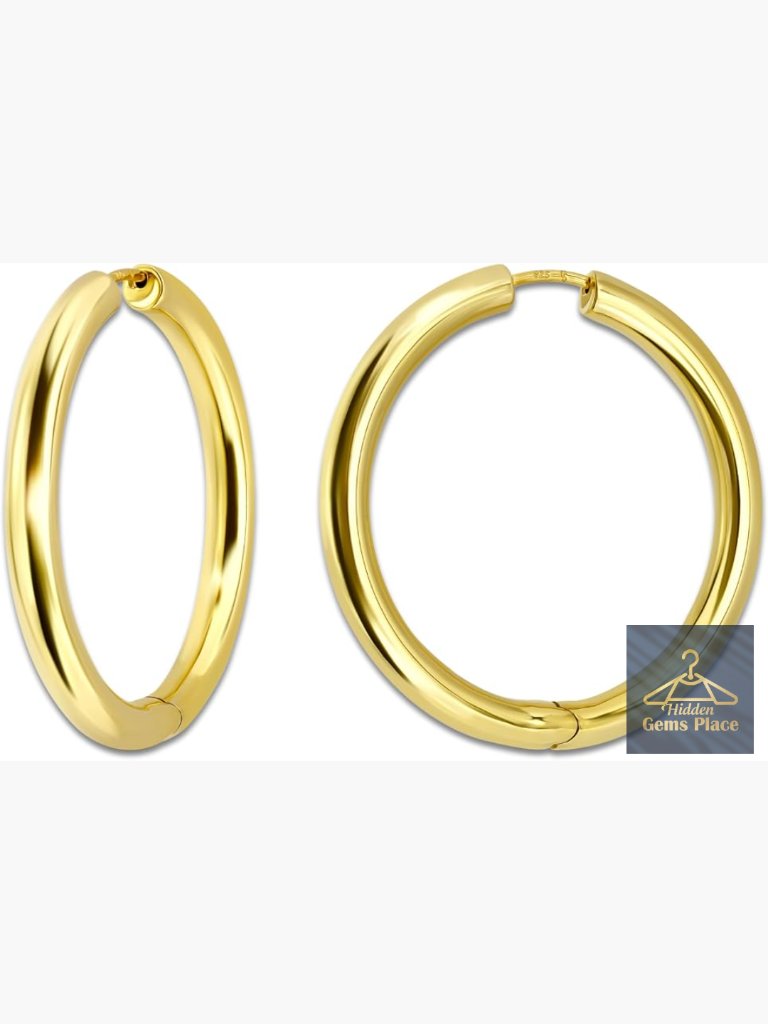 18k Gold Plated Sterling Silver Hoop Earrings Lightweight Hypoallergenic